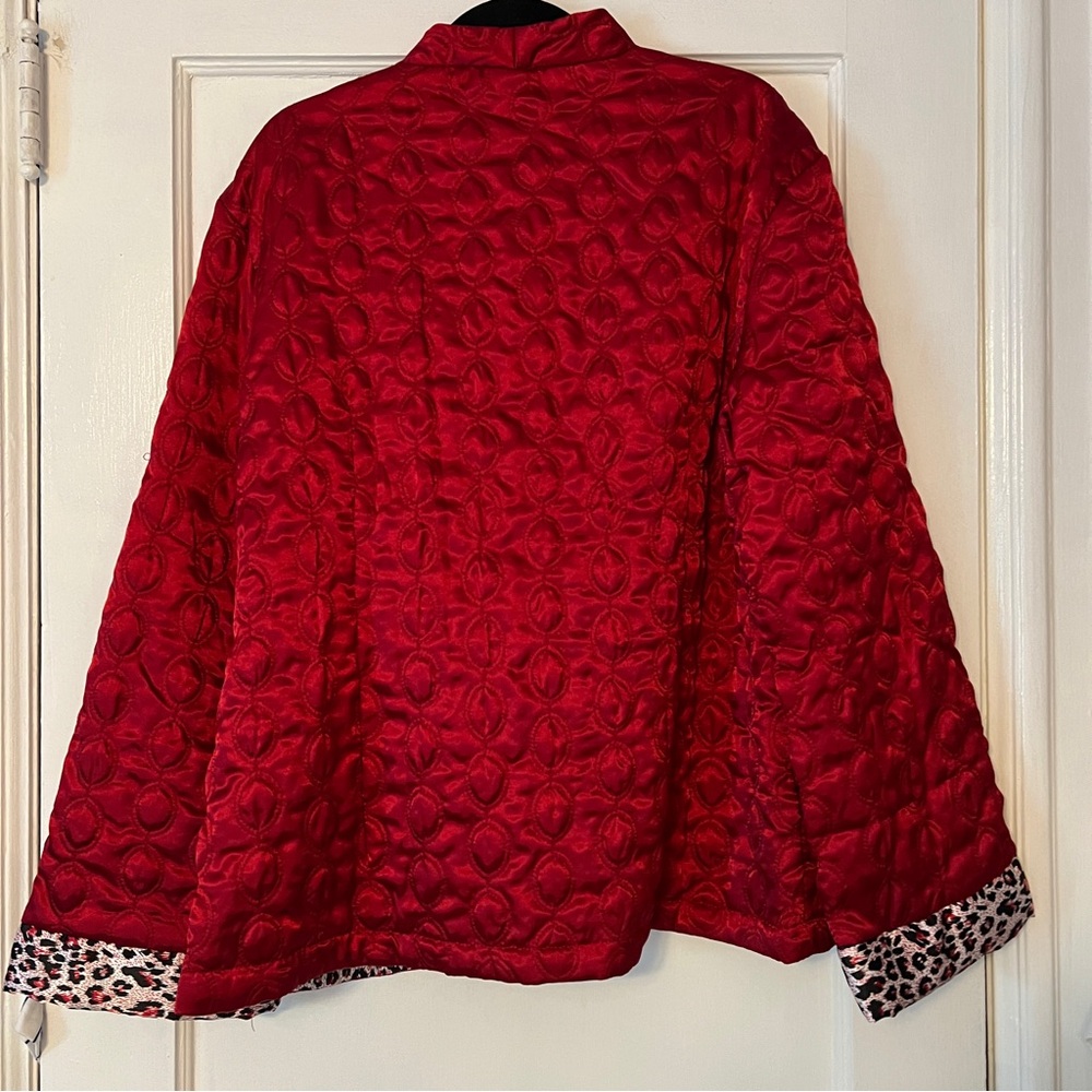 Red Quilted Statement Jacket Leopard Cuffs NWT - image 7